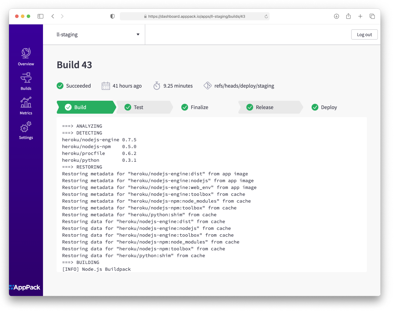 Screenshots of the AppPack Build Interface