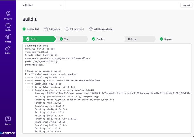 screenshot of apppack build pipeline