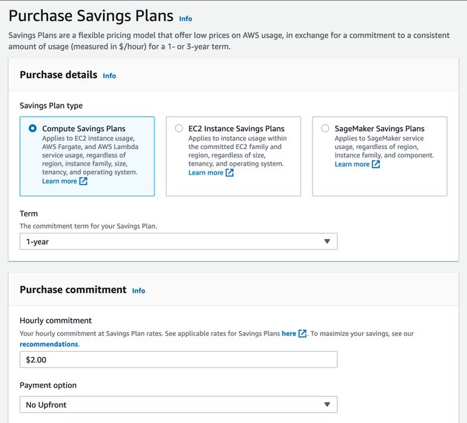screenshot of AWS Purchase Savings Plans interface